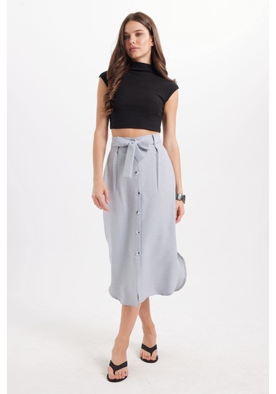 Tudors Kadın Slim Fit Dar Kesim Pileli Pamuklu Ön Düğme Kapamalı Kuşaklı Yırtmaçlı Gri Etek -50945 Tudors Kadın Slim Fit Dar Kesim Pileli Pamuklu Ön Düğme Kapamalı Kuşaklı Yırtmaçlı Gri Etek -50945