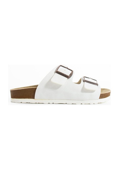 Polomia Comfort Mikanos Aryan Unisex Ortapedik Eva Taban Comfort Çift Bantlı Tokalı Günlük Rahat Sandalet Terlik Beyaz