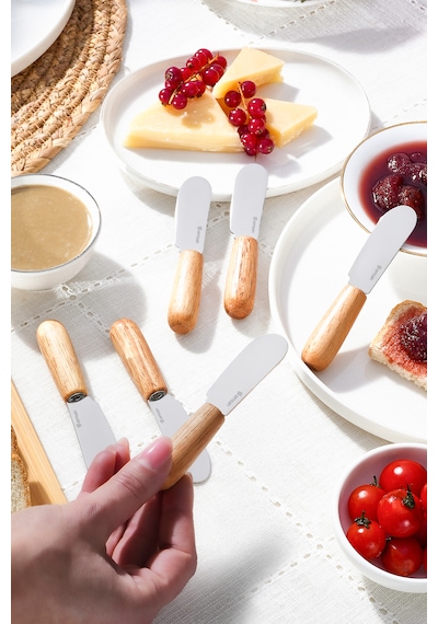 Emsan Break Ahşap Saplı Tereyağı Reçel Çikolata Bıçağı 6 Parça Kahve