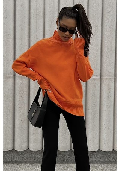 Madmext Mad Girls Turuncu Balıkçı Yaka Kazak Mg1252 - Turuncu