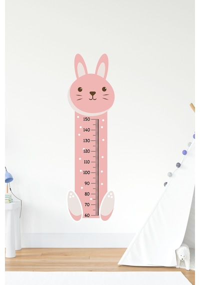 MSticker Sevimli Pembe Tavşan Çocuk Bebek Odası Boy Cetveli Sticker 48x163cm