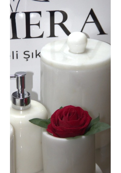 Akmera Home Mermer Kulplu 7 Parça Şık Banyo Seti Özel Tasarım Beyaz