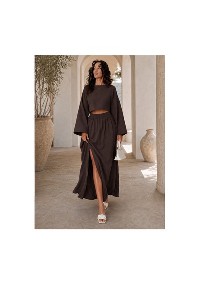Unika Boutique Kadın Bluz Yırtmaçlı Etek Takım kahverengi