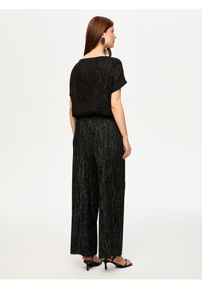 Kendinden Simli Dokulu Örme Wide Leg Fit Pantolon S26pnt026 Us26pnt02610 Siyah