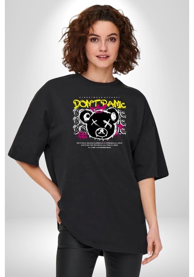 Panik Yok Teddy Pamuklu Bisiklet Yaka Unisex Oversize Boyfriend Dijital Baskılı Siyah T-shirt Siyah Panik Yok Teddy Pamuklu Bisiklet Yaka Unisex Oversize Boyfriend Dijital Baskılı Siyah T-shirt Siyah