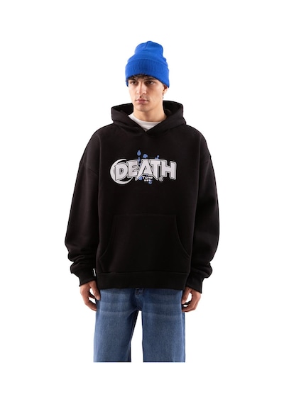 Flaw Death Baskılı Siyah Oversize Hoodie-siyah Siyah