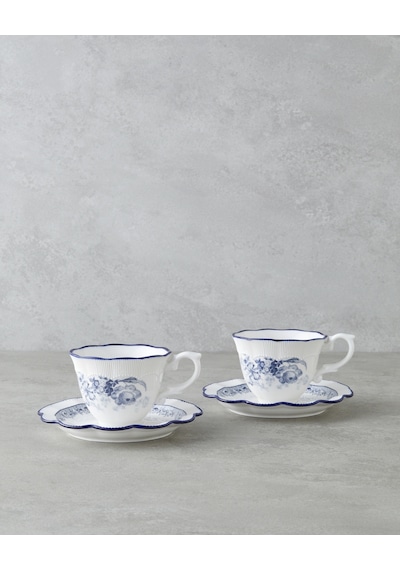 English Home Carmine Porselen 4 Parça 2 Kişilik Çay Fincanı Takımı 200 Ml Lacivert-beyaz