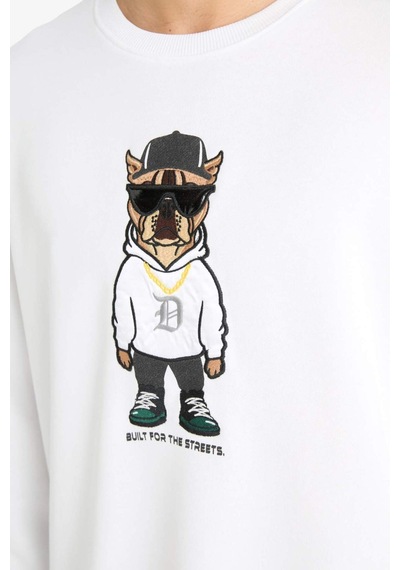 Defacto Boxy Fit Bisiklet Yaka Baskılı Sweatshirt E9331ax25auwt34 Beyaz