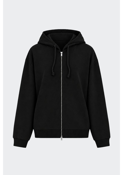 Suud Collection Siyah Lena Fermuarlı Kapüşonlu Sweatshirt