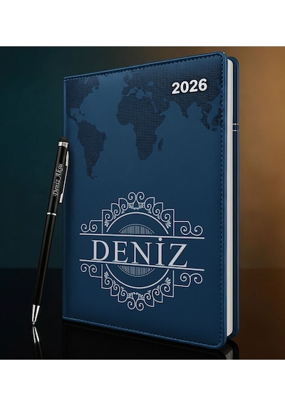 Bk Gift Kişiye Özel İsimli Termo Sert Kapak 2026 Lacivert Ajanda & Kalem -12, Öğretmenler Günü Hediyesi, Yeni İş Hediyesi 35330 Bk Gift Renkli