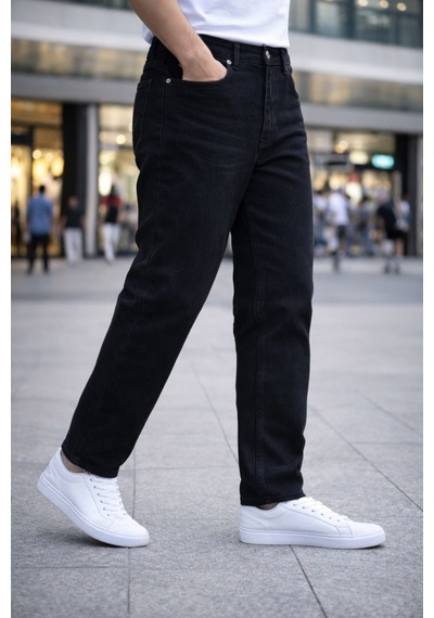 Cedy Denim Dar Paça Erkek Yüksek Bel Kot Pantolon - Salaş Mom Jean C333 Siyah