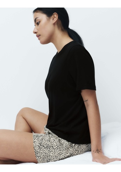 Marks & Spencer Pamuk Karışımlı Desenli Şortlu Pijama Takımı T37004644F Siyah Mix
