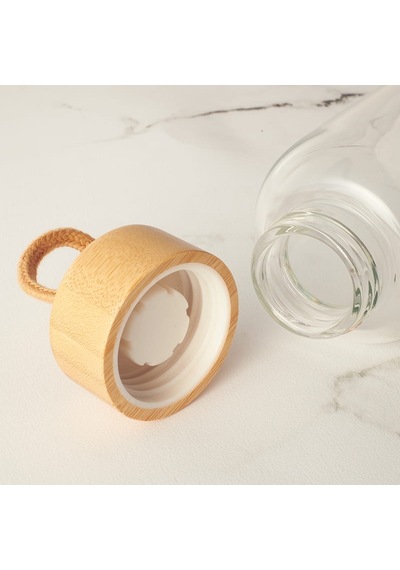 Bambu Kapaklı 600 Ml Cam Matara Bez Kılıf Hediyeli Doğal Ve Çevre Dostu Su Şişesi Şeffaf