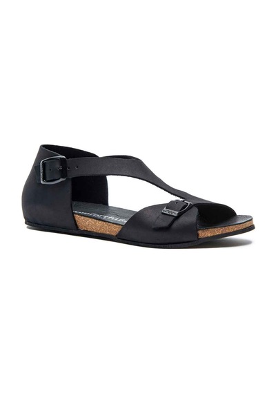 Comfortfusse Lorah - Kadın Ortopedik Hakiki Deri Sandalet Siyah Nubuk Deri