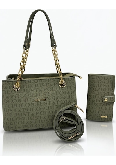 Just Polo Özel Günlere Uygun Baskılı Şık Omuz Çantası Ve Cüzdanı Kombin Shopper Yeşil 38431752