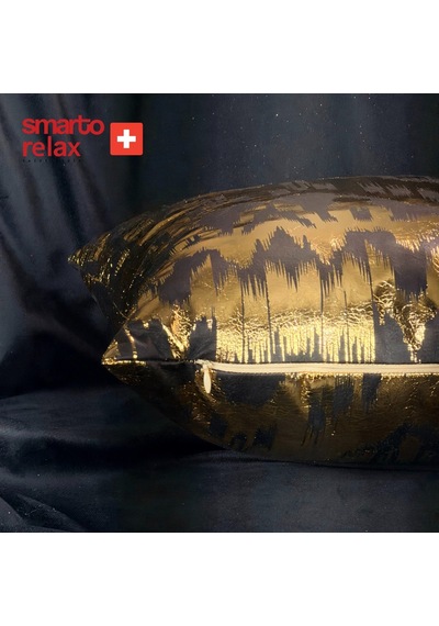 Smarto Relax Dolgulu Kırlent Tekli Antibakteriyel Desenli Dekoratif 47x47 Cm Siyah - Altın