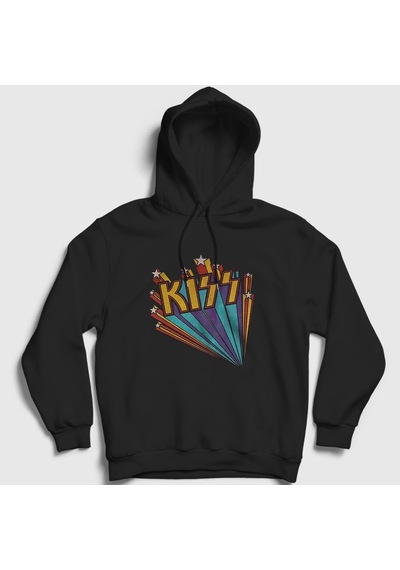 Presmono Unisex Retro Kiss Kapüşonlu Sweatshirt Siyah