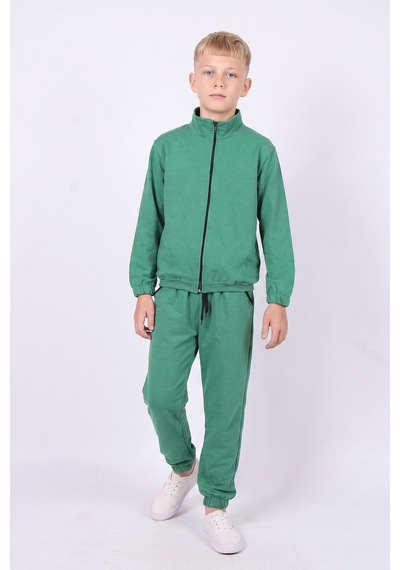 Fyk Kids Erkek Çocuk Dik Yaka Fermuarlı Beli Bağcıklı Lastik Paça Eşofman Takımı Yeşil