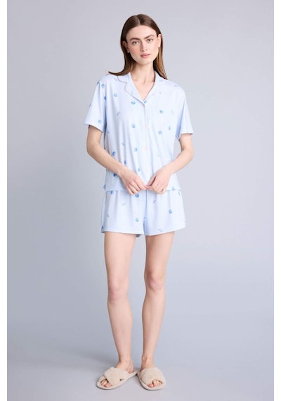 Defacto Regular Fıt Kısa Kollu 2li Softshell Pijama Takım H5459ax26smbe745 Mavi-be745