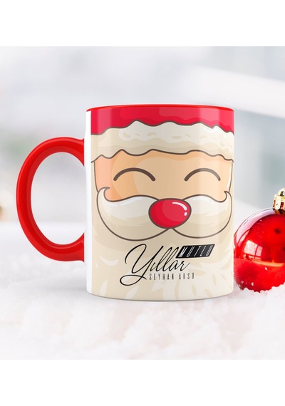 Kişiye Özel Yılbaşı Noel Baba Temalı Kırmızı Kupa Bardak - 6