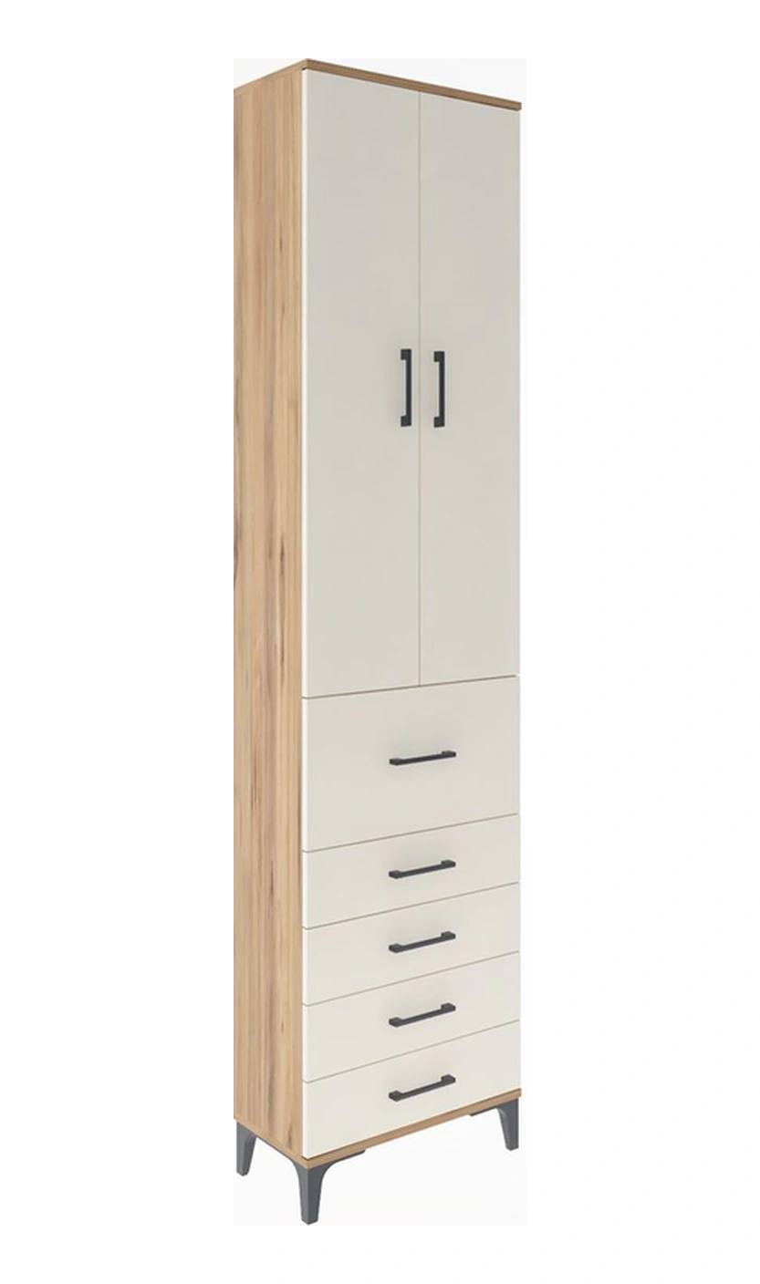 Arges Dolap 4 Raflı 5 Çekmeceli 2 Kapaklı 60x30x243 Çam-aytaşı Çam