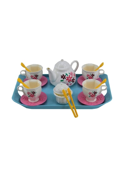 Çay Vakti Fincan Setim 17 Parçalı Çiçek Desenli 4 Fincalı Ve Çaydanlıklı Evcilik Oyun Seti 1