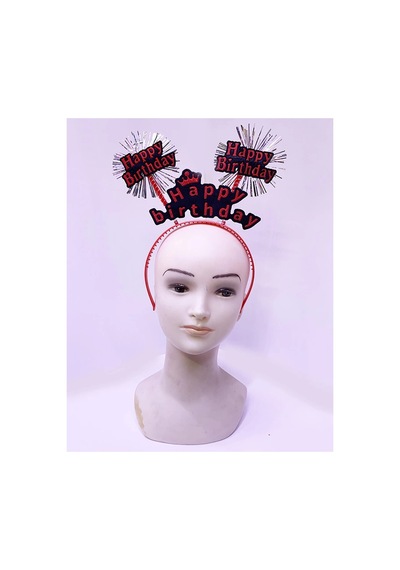 Happy Birthday Yazılı Püsküllü Neon Kırmızı Renk Doğum Günü Tacı 22x19 Cm Çok Renkli