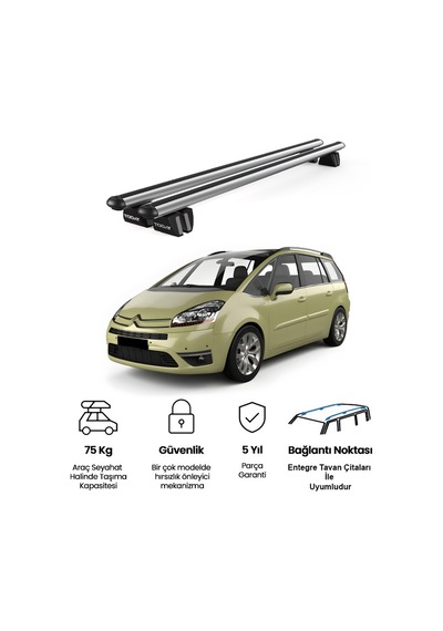 Pençe Citroen C4 Picasso Ara Atkı 2006-2012 Uyumlu Gri Ara Atkı Port Bagaj Tavan Barı