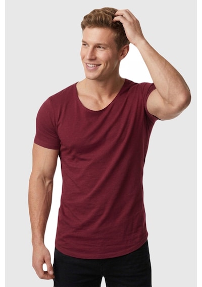 Deepsea Erkek Bordo Geniş Yaka Likralı Tişört Oval Yaka Slim Fit Eteği Oval Açık Yaka T-shirt 1801199 Bordo
