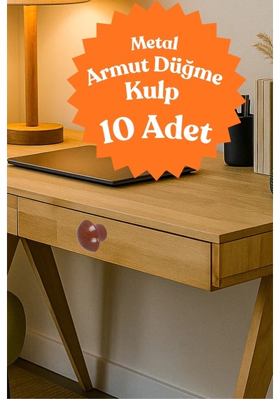 10 Adet Metal Yuvarlak Ahşap Desen Düğme Kulp - Çocuk Odası, Mutfak Dolap İçin Modern Çekmece Kulbu Armut Armut