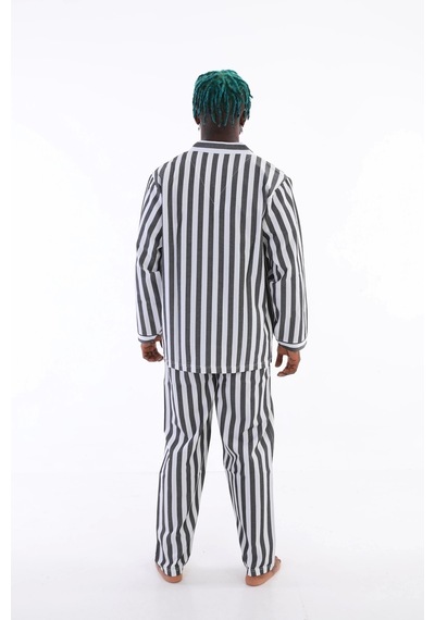 Kocabey 4007 Uzun Kol Çizgili Gaffur Erkek Pijama Takım Mavi