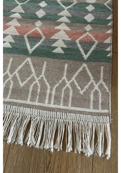 Modern Geometrik Desenli Çift Taraflı Yıkanabilir Kilim Renkli