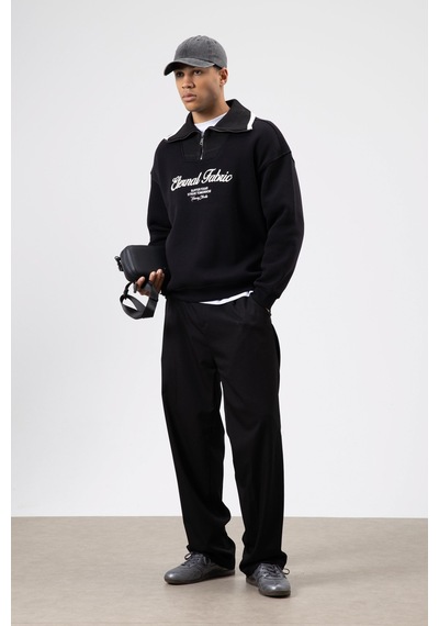 Vamos Oversize Fermuarlı Yaka Sweatshirt Siyah