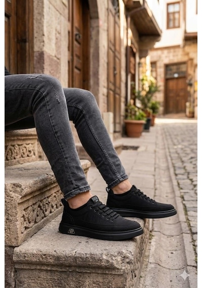 Guja 26y510-2 Rahat Kauçuk Taban Tekstil Lastik Bağcıklı Sneaker Erkek Ayakkabı Siyah