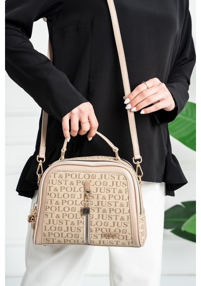 Just Polo Vegan Deri Premium Ürün Çok Bölmeli Kadın Omuz Çantası 02057 Kum