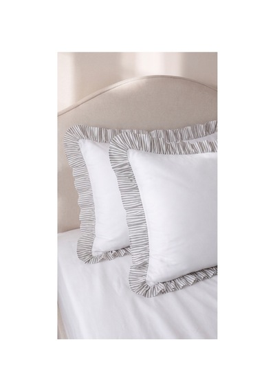 2'li Pamuklu Kumaş Çizgili Fırfırlı Yastık Kılıfı50x70 Cm Gri - 905308848 Gri