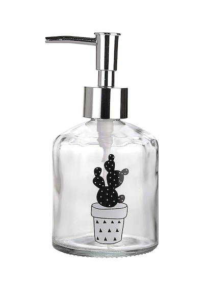 Cam Sıvı Sabunluk,Kaktüs 2 Desen 300ml 7,6x15,5cm