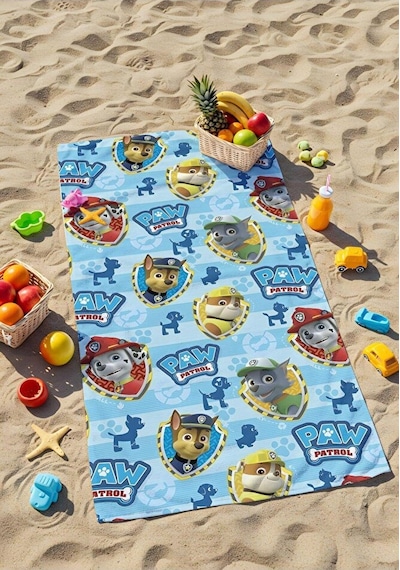 Dijital Baskılı Paw Patrol Çocuk Plaj Havlusu Mavi