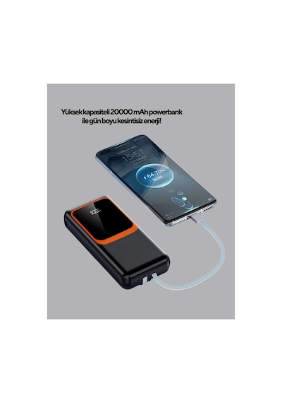 Powerbank 20000 Mah Dijital Ekranlı Ve Çok Kablolu Hızlı Şarj Cihazı - Lisinya