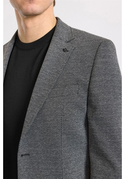 Süvari Siyah Slim Sivri Yaka Düz Pike Torba Cep Yıkamalı 6 Drop Klasik Ceket Ct2021600431-s09