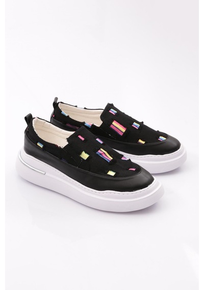 Dgn 057 Kadın Lastikli Sneaker Ayakkabi Siyah Kot