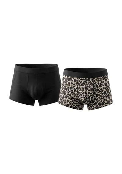 Bonbon Erkek 2'li Paket Pamuklu Leopar Ve Siyah Renk Boxer Bb2824 Çok Renkli
