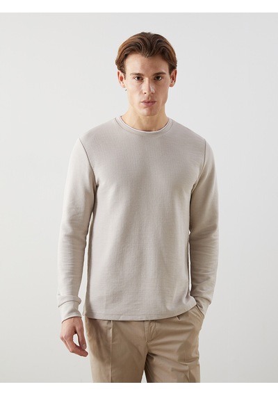 Lcwaıkıkı Classic Bej Bisiklet Yaka Uzun Kollu Erkek Sweatshirt