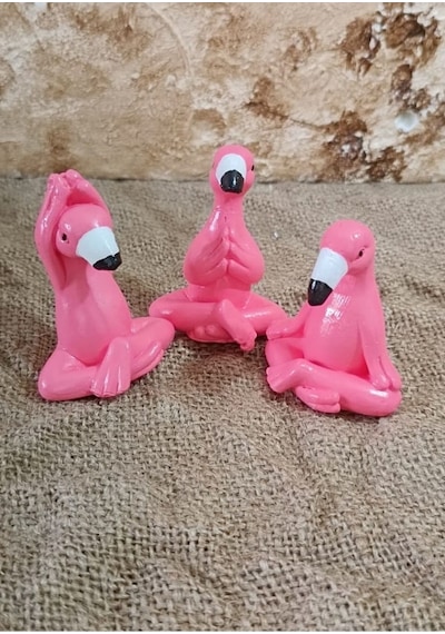 El Yapımı Flamingo Biblo Seti,3'lü Yoga Yapan Filamingo Biblo Seti.