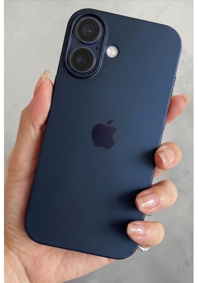 Iphone 16 Uyumlu Kılıf Logolu Lansman Soft Yumuşak Içi Kadife Silikon Kapak Lacivert