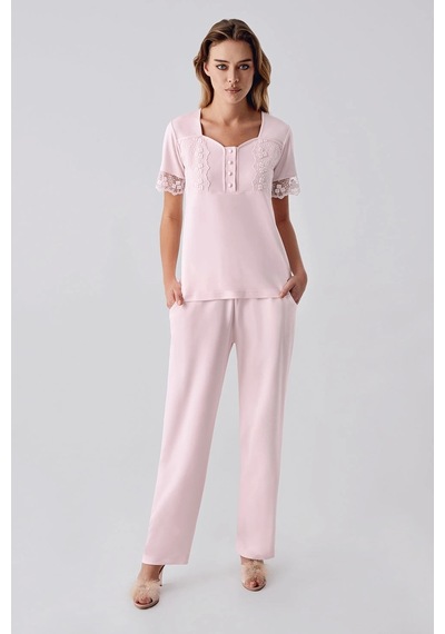 Feminight Freshness 321 Kadın Sabahlıklı Pijama Takımı Pembe