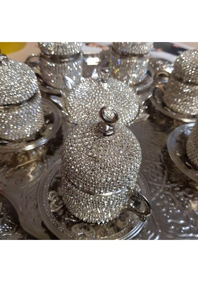 Ceyyiz 8'Li Silver Hilal Lokumluk Kahve Fincanı Set