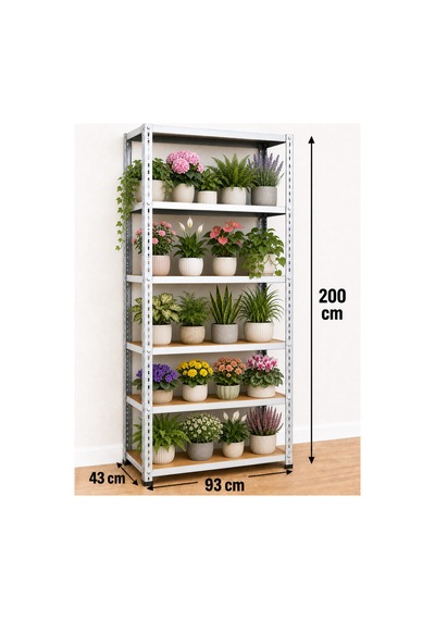 6 Katlı Çelik Elektrostatik Raf Sistemi, Dosya, Market, Ayakkabı, Çiçek, Depo, Arşiv, Kiler Rafı Boyut: 43x93x200 Cm Kalınlık: 0,70 Mm Gri