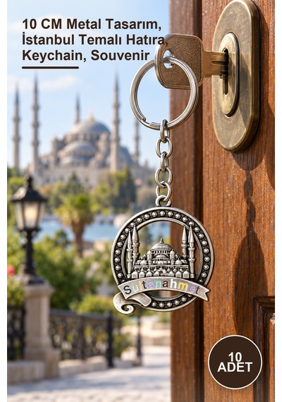 10 Adet Metal Sultanahmet Anahtarlık 10 Cm Metal Tasarım, İstanbul Temalı Hatıra, Keychain, Souvenir