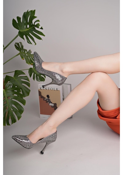 Nesilshoes Nesil Shoes Özma 500 Platin Taşlı Topuklu Kadın Stiletto
